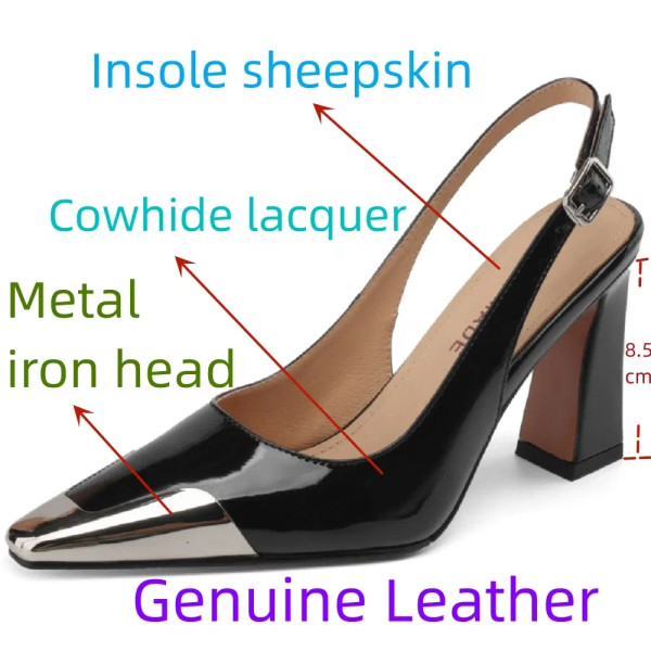 Color: Beige, Shoe Size: 34 - JOCHEBED HU?‘Brand Genuine Leather Heels Shoes Block HighSlingback Pu F640-12000039201477146