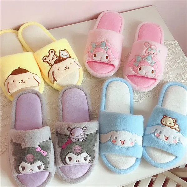 Color: Lake Blue, Shoe Size: 39 - Kawaii Peep Toe Slippers Girl Cute Indoor Shoes Open Toes Home Sl F640-12000028028617024
