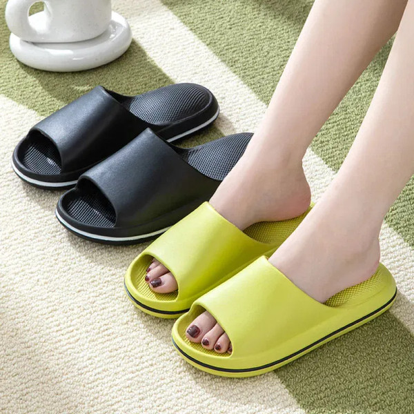 Color: Yellow, Shoe Size: 37 - Women Summer EVA Slipper Solid Color couple Beach slippers 2024 Soli F640-12000037253807149