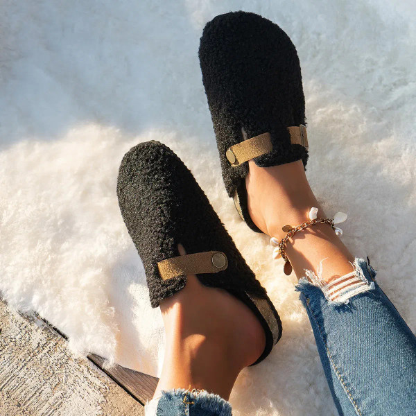Color: Brown, Shoe Size: 43 - Women Slippers Mules Fur Women Shoes Winter New Buckle Flats Platform F640-12000038687805821