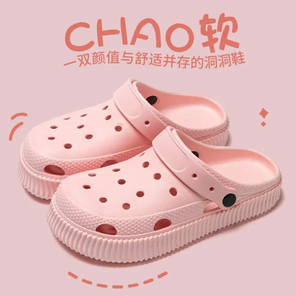 Color: Pink, Shoe Size: 38-39 - Shoes hole shoes girls wear outside couple bag head women cool slip F640-12000042061796494