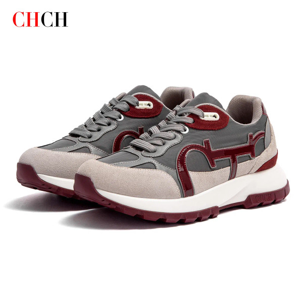 Color: wine red, Shoe Size: 39 - CHCH Women's Casual Shoes 2024 New Wine Red Retro Cow Leather Spli F640-12000042929432667