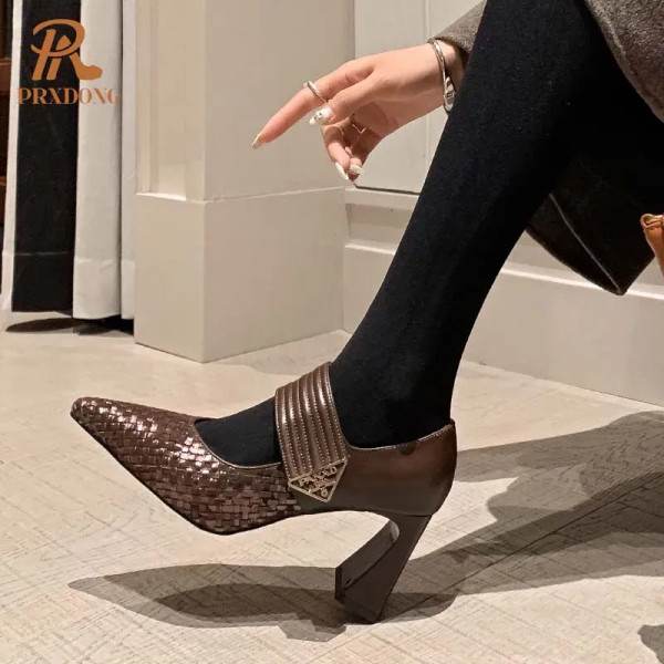 Color: black, Shoe Size: 35 - PRXDONG Genuine Leather Women Pumps 2025 New Spring Summer High Heels F640-12000044377351939