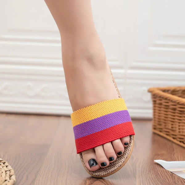 Color: PURPLE, Shoe Size: 35 - Summer Linen Women'S Slippers Flat Sandals Home Color EVA Lightweigh F640-12000038148702230