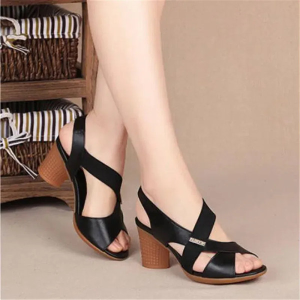 Color: Khaki, Shoe Size: 38 - New Mid-heel Sandals Women Summer Shoes Comfortable High Heels Thick  F640-12000029511566794