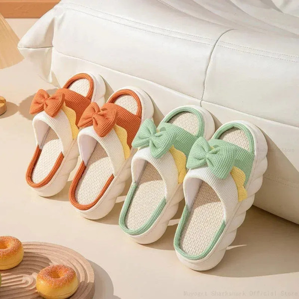 Color: Straw, Shoe Size: 38 - Linen Slippers Women Indoor Slippers Comzy Anti-Slip House Cotton Sho F640-12000039914855179