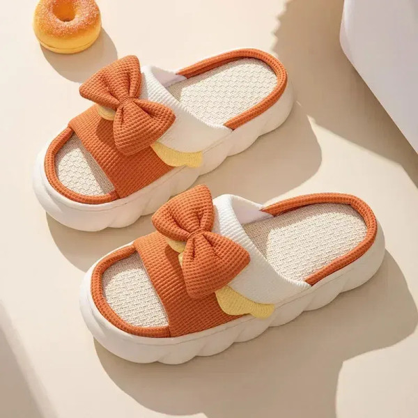 Color: Straw, Shoe Size: 38 - Linen Slippers Women Indoor Slippers Comzy Anti-Slip House Cotton Sho F640-12000039914855179