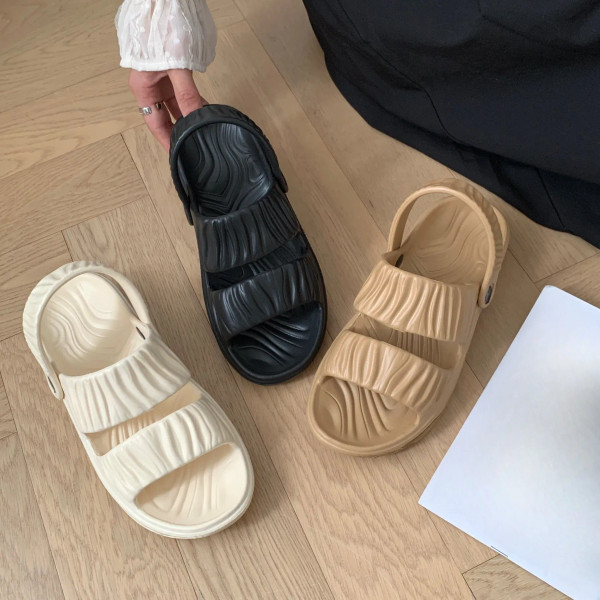 Color: Ivory, Shoe Size: 36 - Ladies Summer EVA Slippers Solid Color Flat Beach Sandals Fashion Hom F640-12000039565570121