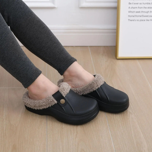 Color: Olivine, Shoe Size: 37-38 - Crestar Women and Men Fur Lined Clogs Memory Foam Warm Fuzzy Sli F640-12000043868662946