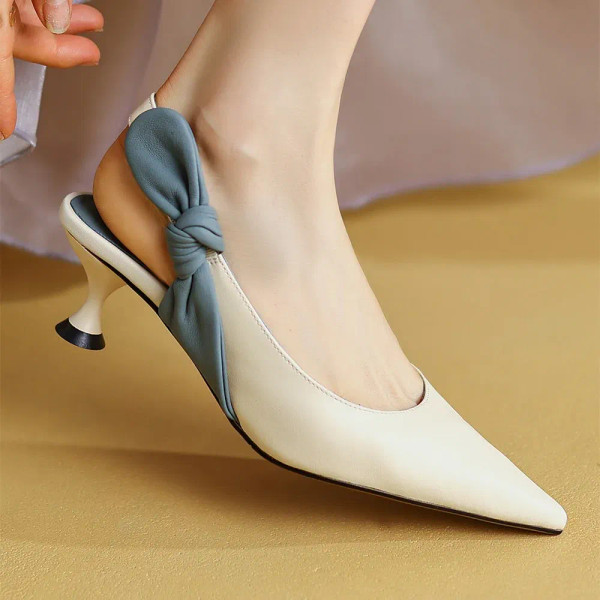 Color: Gold, Shoe Size: 41 - JOCHEBED HU?‘Summer Genuine Leather Shoes Women Pointed Toe Thin Heel  F640-12000028964541370
