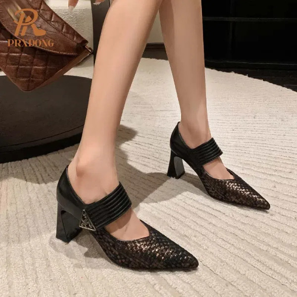 Color: Brown, Shoe Size: 40 - PRXDONG Genuine Leather Women Pumps 2025 New Spring Summer High Heels F640-12000044377351952