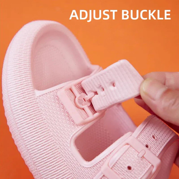 Color: GRAY, Shoe Size: 5.5 - Fashion Buckle Thick Platform Slippers Women Home Soft Sole eva Cloud F640-12000031995432822