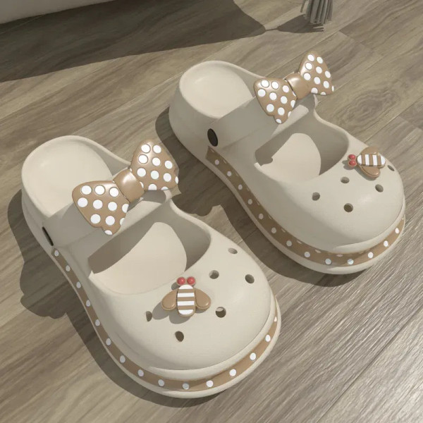 Color: Grape, Shoe Size: 4 - Casual Platform Slippers Women Home Flat Summer Cute Bow Designer Shoe F640-12000039245167536