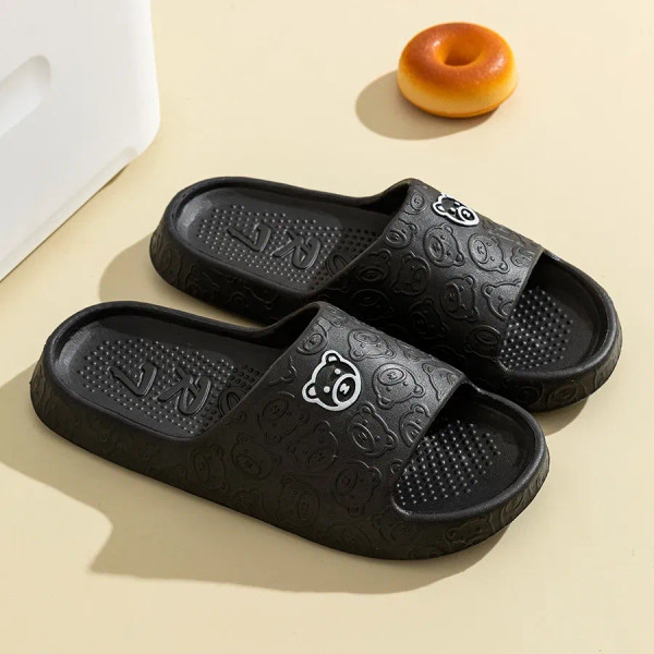 Color: black, Shoe Size: 36-37 - Women's Slippers Summer Printting Cute Bear Indoor Bathroom Anti-s F640-12000044551530317