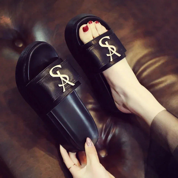 Color: Grape, Shoe Size: 37 - Slippers Summer Shoes Women Platform Design Slides Fashion Letters La F640-12000037839541001