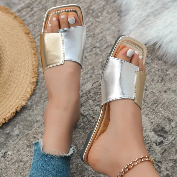 Color: Gold, Shoe Size: 42 - Slippers Women Flat Shoes Summer Beach Slippers Ladies Slides Designer F640-12000038495359835
