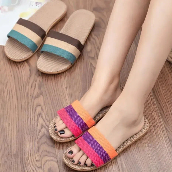 Color: PURPLE, Shoe Size: 39 - Summer Linen Women'S Slippers Flat Sandals Home Color EVA Lightweigh F640-12000038148513707