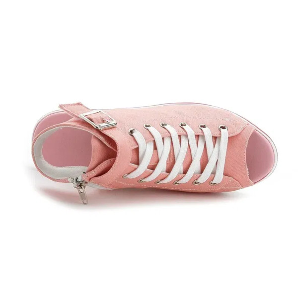 Color: Red, Shoe Size: 41 - Spring Summer Women's Height Increasing Platform Canvas Fish Mouth Shoe F640-66932182682