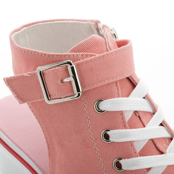 Color: Red, Shoe Size: 41 - Spring Summer Women's Height Increasing Platform Canvas Fish Mouth Shoe F640-66932182682