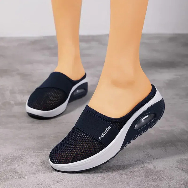 Color: GRAY, Shoe Size: 36 - Air Cushion Slip-On Women Walking Shoes Orthopedic Diabetic Ladies Pla F640-12000036665308753