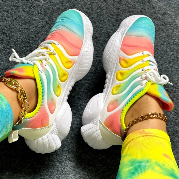 Color: Blue, Shoe Size: 37 - Women Sneakers 2024 Fashion Rainbow Color Platform Shoes Casual Walkin F640-12000031016880121