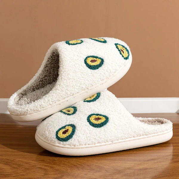 Color: Pink, Shoe Size: 4 - Cute Avocado Women Slippers Winter Warm Indoor Fruit Cartoon Funny Soft F640-12000040554105272