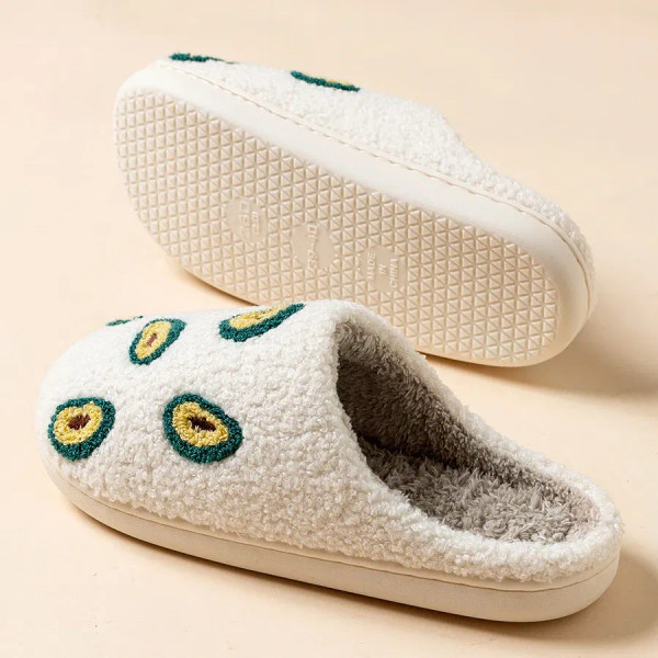 Color: Pink, Shoe Size: 4 - Cute Avocado Women Slippers Winter Warm Indoor Fruit Cartoon Funny Soft F640-12000040554105272