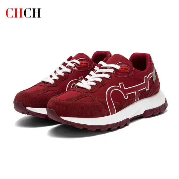 Color: Pink, Shoe Size: 39 - CHCH Women's Casual Shoes 2024 New Wine Red Retro Cow Leather Splicing F640-12000042929432661
