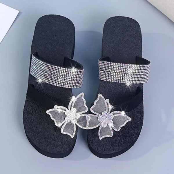 Color: WHITE, Shoe Size: 39 - Women Wedge Slippers Summer Fashion Sandals Platform Rhinestone Butte F640-12000038141223340