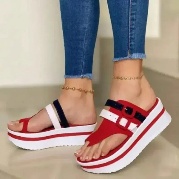 Color: Red, Shoe Size: 37 - 2024 summer new pointed sponge cake and pointed sandals women's round t F640-12000038060920894