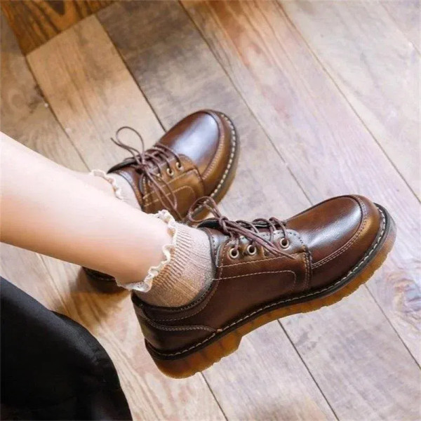 Color: Brown, Shoe Size: 40 - 2024 New Women Oxfords Women's Shoes Ladies Leather Female Round Toe  F640-12000037992910486