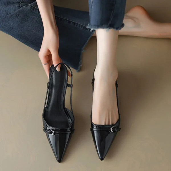 Color: Beige, Shoe Size: 35 - 2024 New Summer Women's Dress Shoes Patent Leather Slip on Pointed To F640-12000041539801861