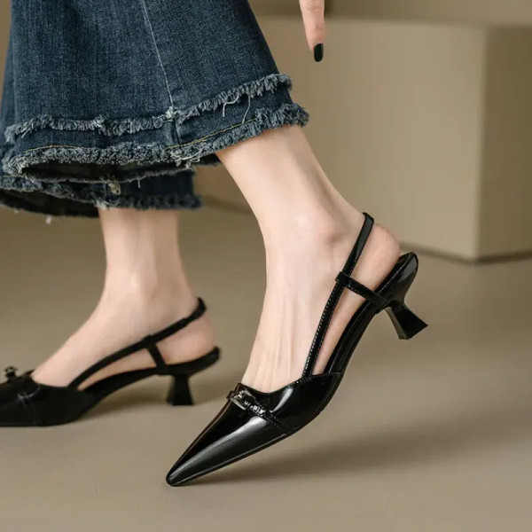 Color: Beige, Shoe Size: 35 - 2024 New Summer Women's Dress Shoes Patent Leather Slip on Pointed To F640-12000041539801861