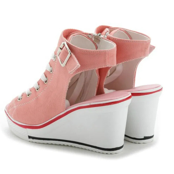 Color: WHITE, Shoe Size: 37 - Spring Summer Women's Height Increasing Platform Canvas Fish Mouth Sh F640-66932182687