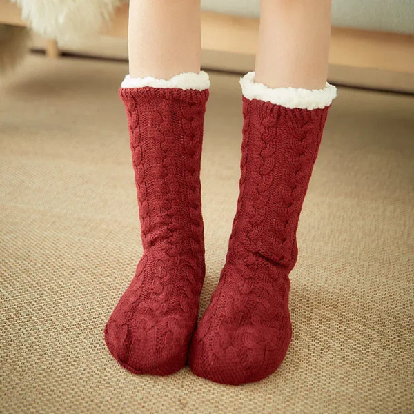 Color: Lake Blue, Shoe Size: 41 - Glglgege twist stripes Winter Women Socks Women Non-slip Adult Fl F640-12000020985836629