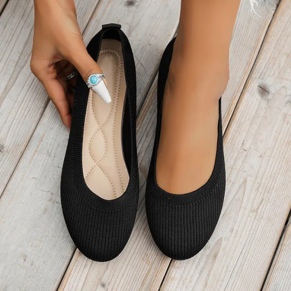 Color: Beige, Shoe Size: 42 - Elastic Knitting Flats Slip on Shoes for Women 2024 Summer Breathable F640-12000037075269545