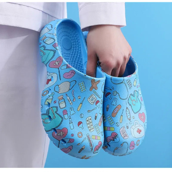 Color: Burgandy, Shoe Size: 35-36 - Medical print Nurse Clogs EVA Surgical Slippers Lightweight Non F640-12000043378540749