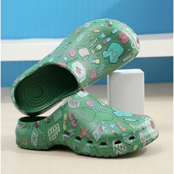Color: Burgandy, Shoe Size: 35-36 - Medical print Nurse Clogs EVA Surgical Slippers Lightweight Non F640-12000043378540749
