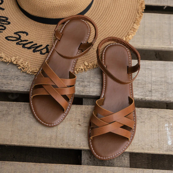 Color: WHITE, Shoe Size: 39 - Shoes for Women 2024 Summer New Women Flat Sandals Bottom Roman Strap F640-12000038720001240