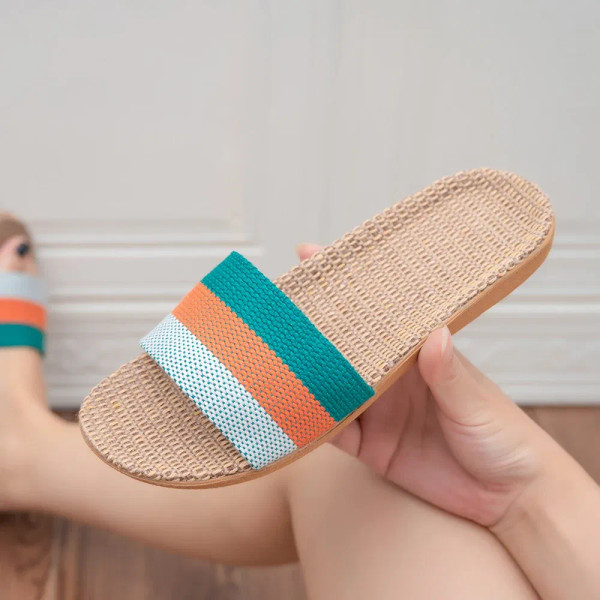 Color: green, Shoe Size: 35 - Summer Linen Women'S Slippers Flat Sandals Home Color EVA Lightweight F640-12000038148666511