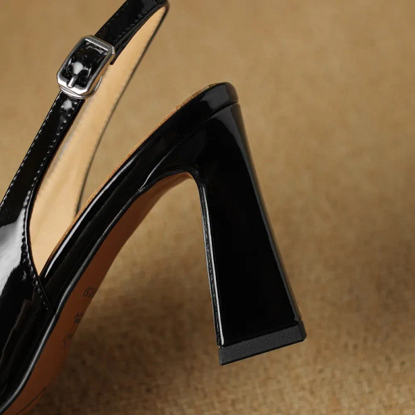 Color: Beige, Shoe Size: 40 - JOCHEBED HU?‘Brand Genuine Leather Heels Shoes Block HighSlingback Pu F640-12000039201477152