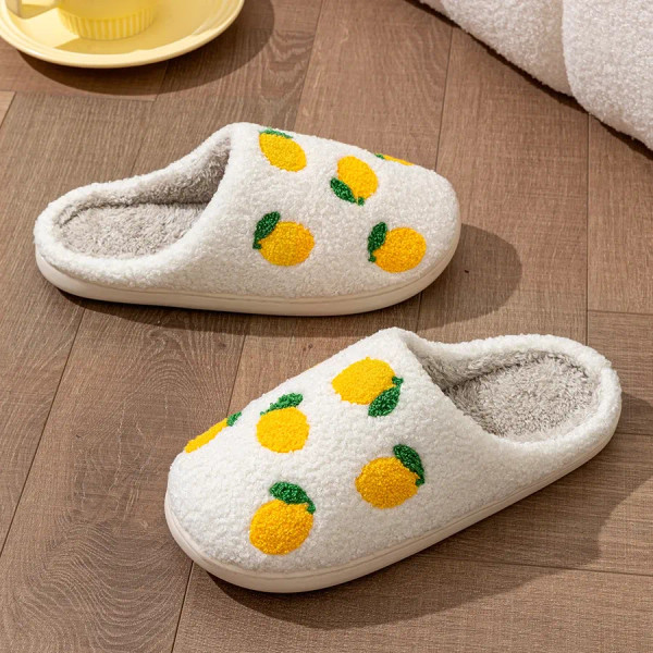 Color: Burgundy, Shoe Size: 3.5 - Cute Fruit Women Slippers Winter Indoor Warm Soft Sole Breathable F640-12000038854129975