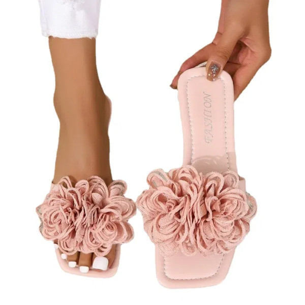 Color: Lavender, Shoe Size: 43 - Women's Flower Flat Slippers 2023 Summer Plus Size Shoes New Squar F640-12000033705654302