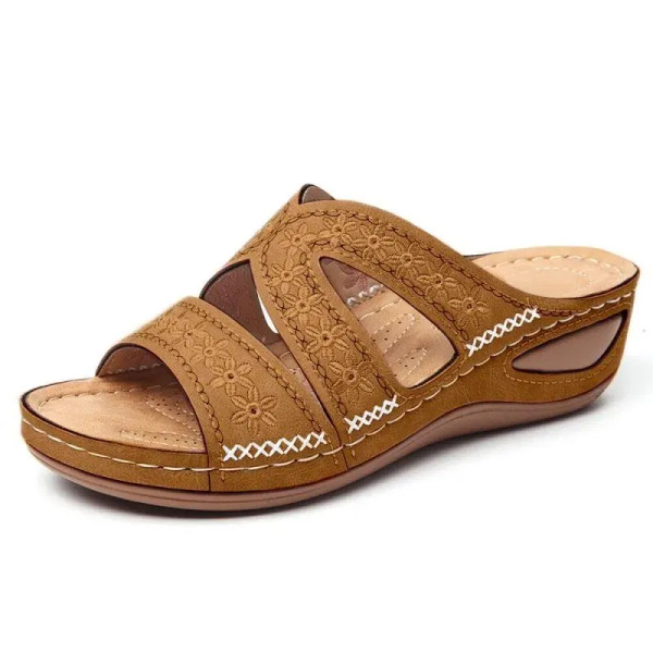 Color: Brown, Shoe Size: 43 - Woman Slippers Fashion Outdoor Beach Slippers Orthopedic Comfy Round  F640-12000044270189757