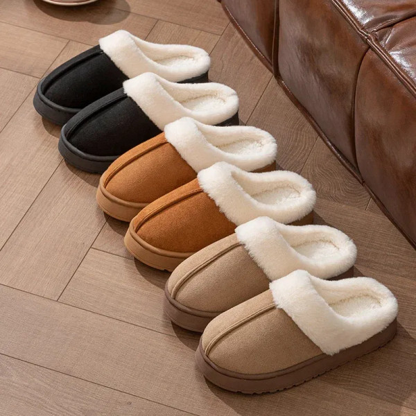 Color: Brown, Shoe Size: 38-39 - New Fluffy Home Warm Slippers Women Soft Sole Bedroom Plush Lined  F640-12000042281583758