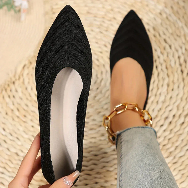 Color: Brown, Shoe Size: 35 - Pointed Toe Flat Shoes Women Solid Color Knitted Slip on Shoes Casual F640-12000038125606667
