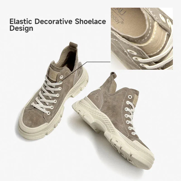 Color: black, Shoe Size: 8.5 - BeauToday Casual Sneakers Women Suede Leather Round Toe Lace-Free Hi F640-10000015693275349