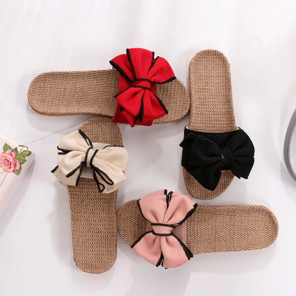 Color: Pink, Shoe Size: 37 - Mntrerm 2024 New Casual Sneakers For Home Slippers Summer Bow-knot Sof F640-66783956762