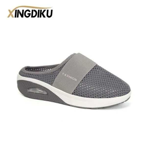 Color: Dark Grey, Shoe Size: 38 - Air Cushion Slip-On Women Walking Shoes Orthopedic Diabetic Ladie F640-12000036665308764
