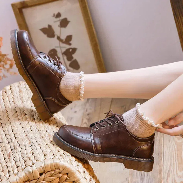 Color: Brown, Shoe Size: 35 - 2024 New Women Oxfords Women's Shoes Ladies Leather Female Round Toe  F640-12000037992910481